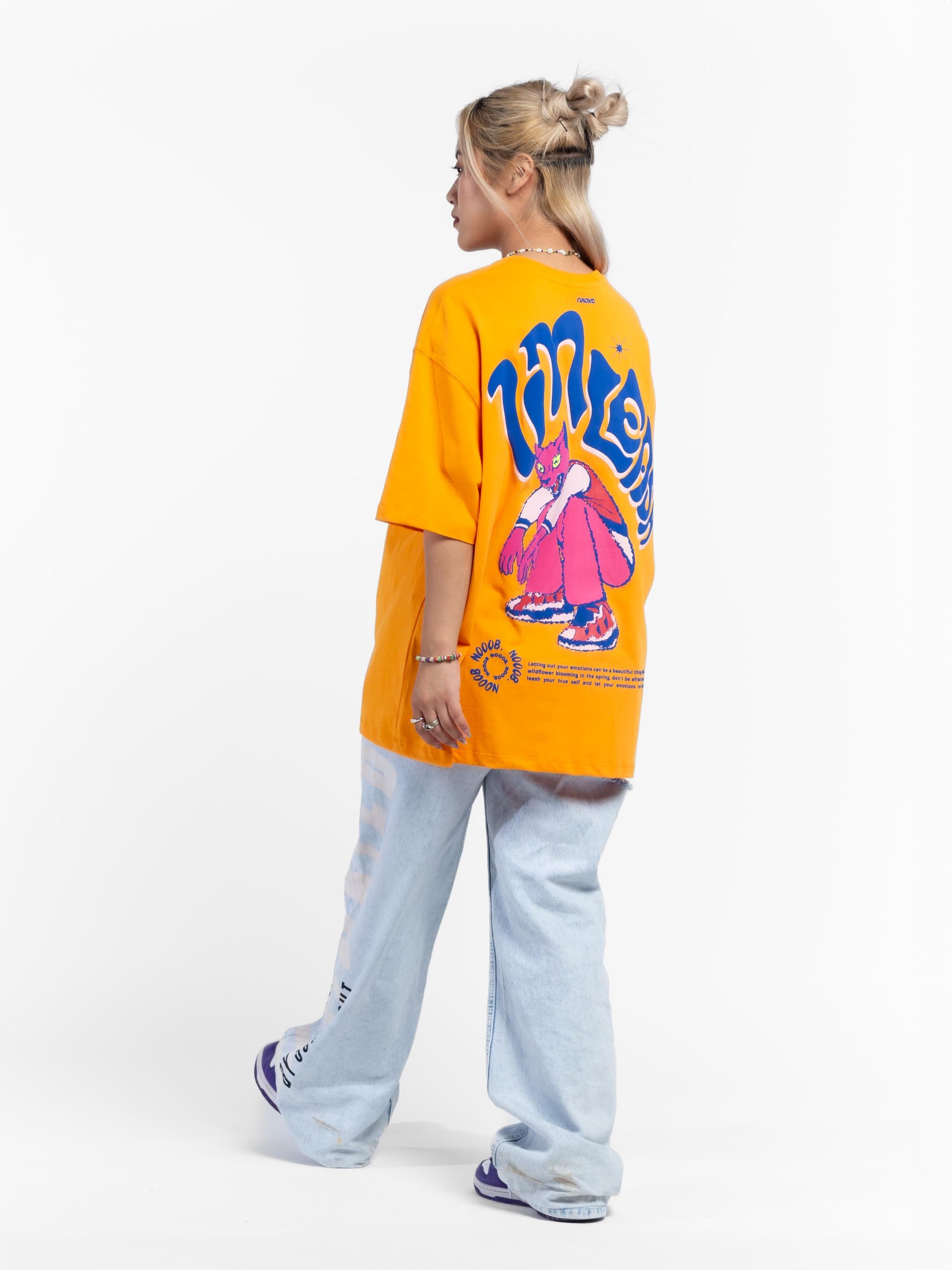 Hip Hop Style Orange Oversized T-Shirt for Women