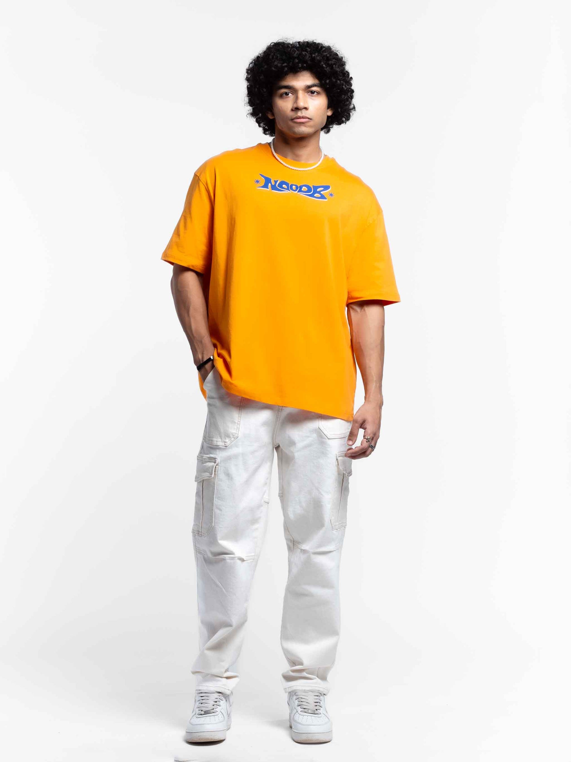 Hip Hop Style Orange Oversized T-Shirt for Men