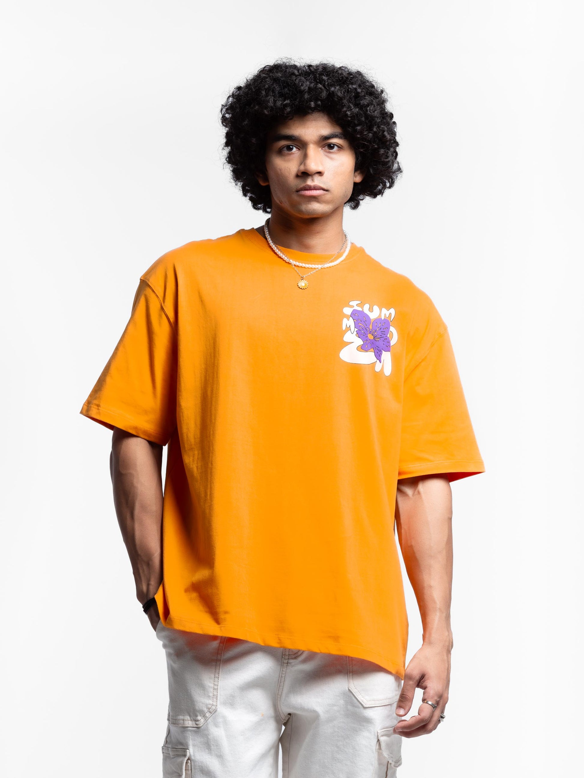 Hip Hop Style Orange Oversized T-Shirt for Men